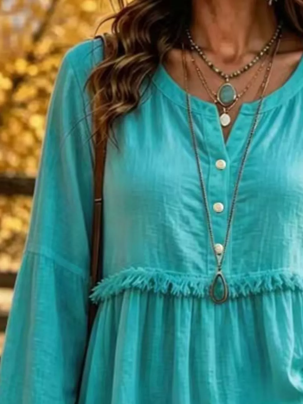 Full Size Fringed Button Detail Blouse Plus Size, image 6
