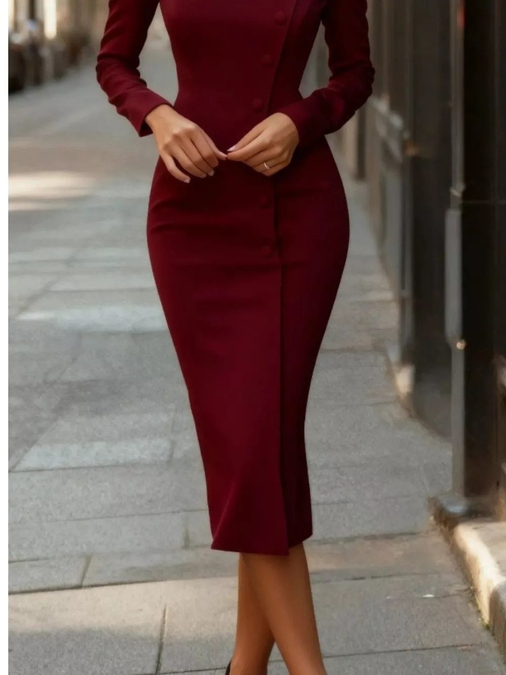 Button Front Long Sleeve Midi Dress, image 8