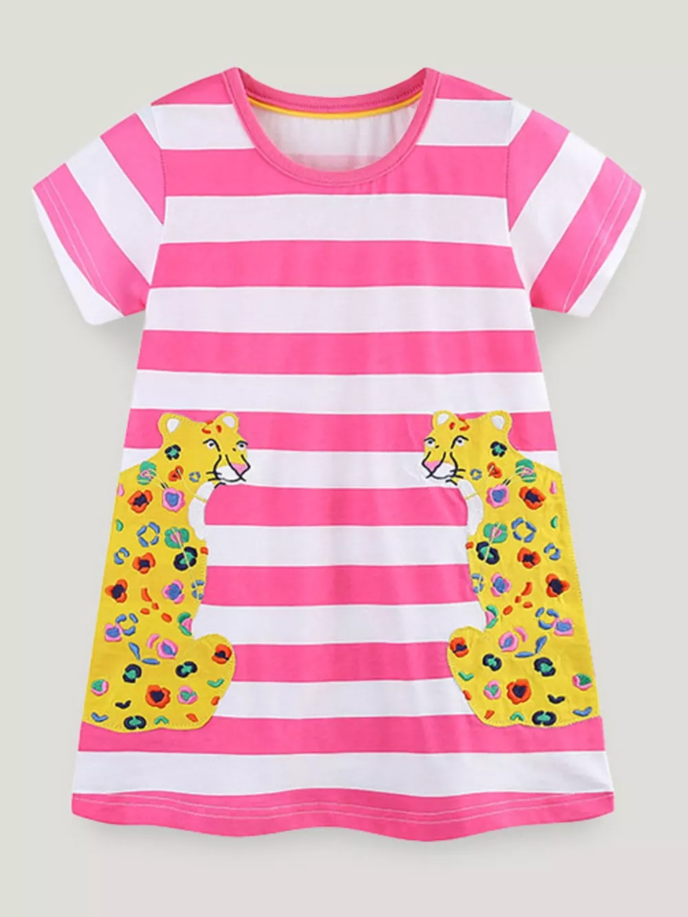 Children's Leopard Striped Short Sleeve Dress