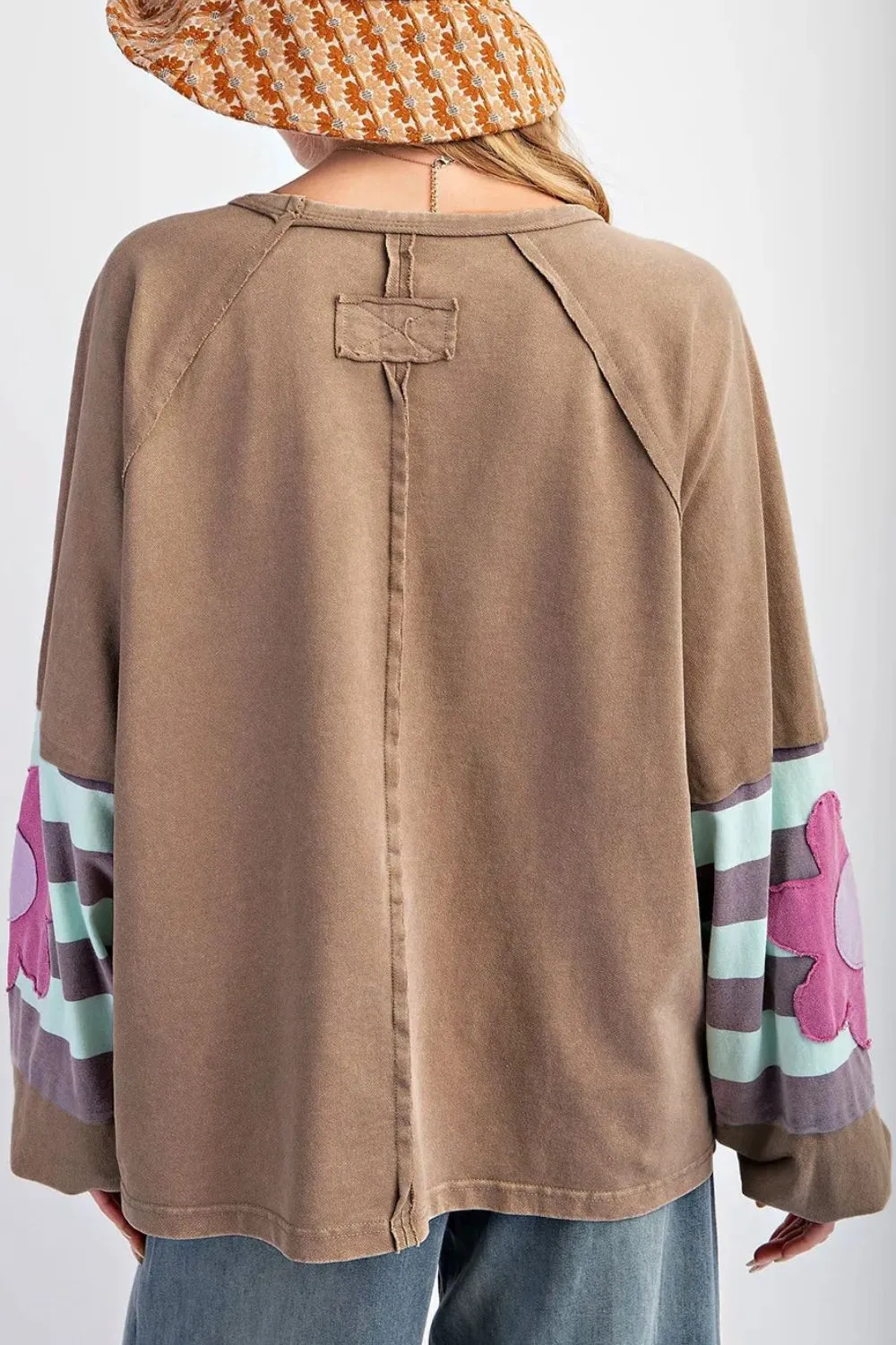 Plus Size Flower Round Neck Long Sleeve Blouse, image 3
