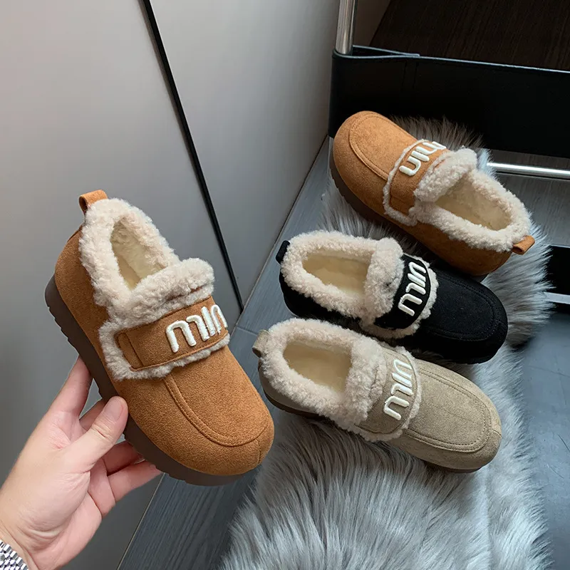 Faux Fur Suede Round Toe Slip-Ons, image 2
