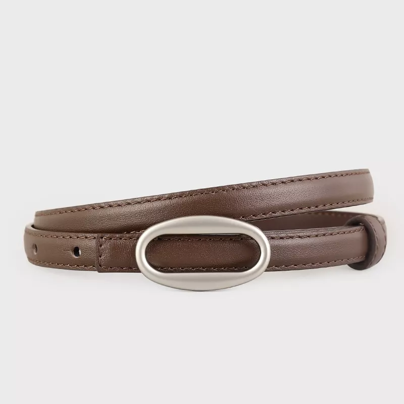 Oval Buckle Skinny Leather Belt, image 4
