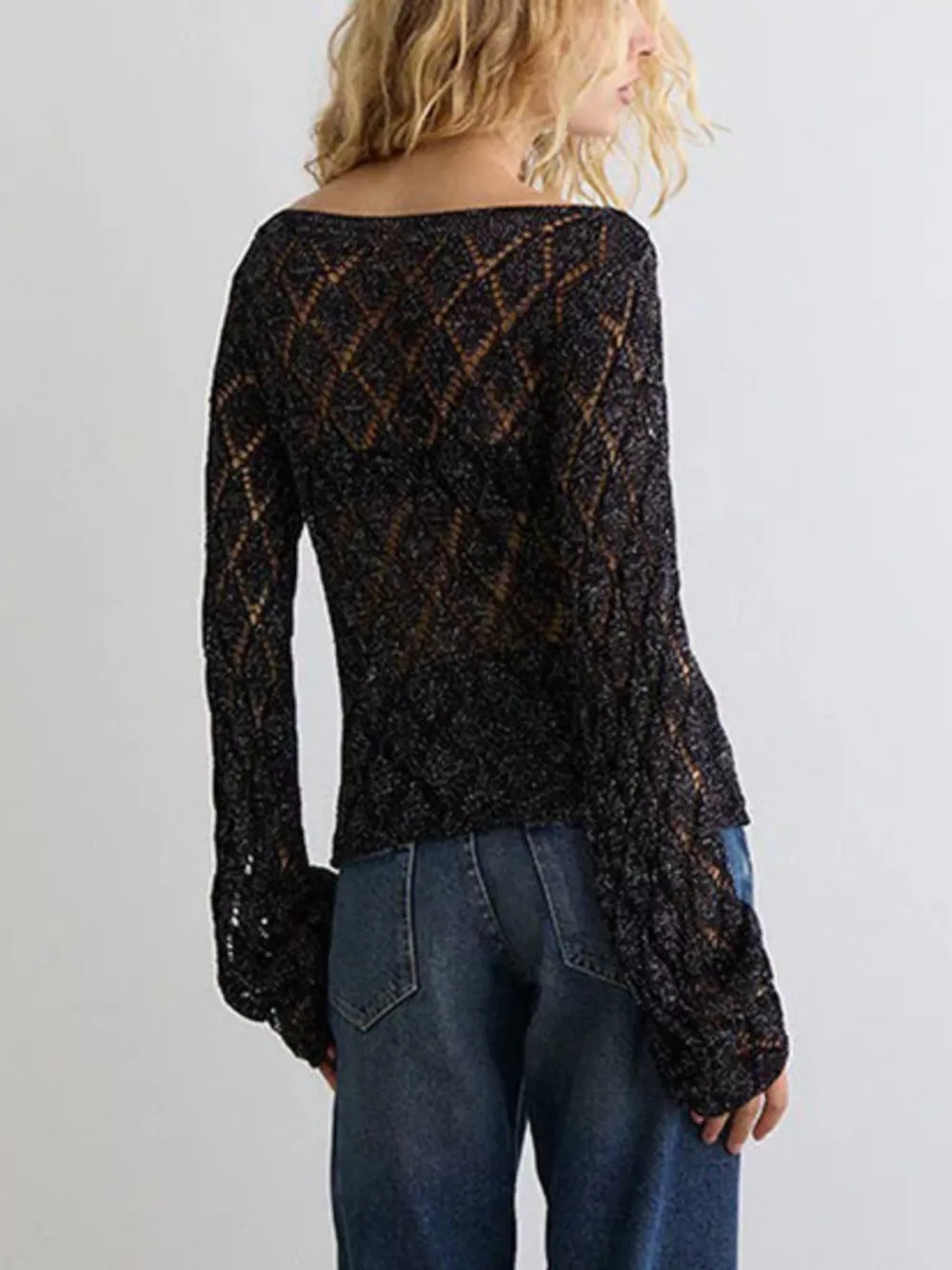 Openwork Long Sleeve Sweater, image 7