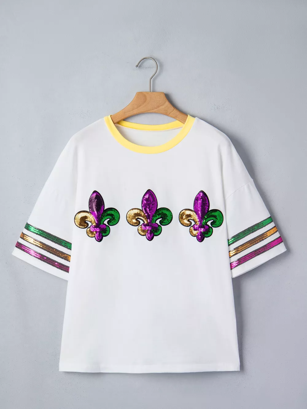 Sequin Mardi Gras Half Sleeve T Shirt, image 7