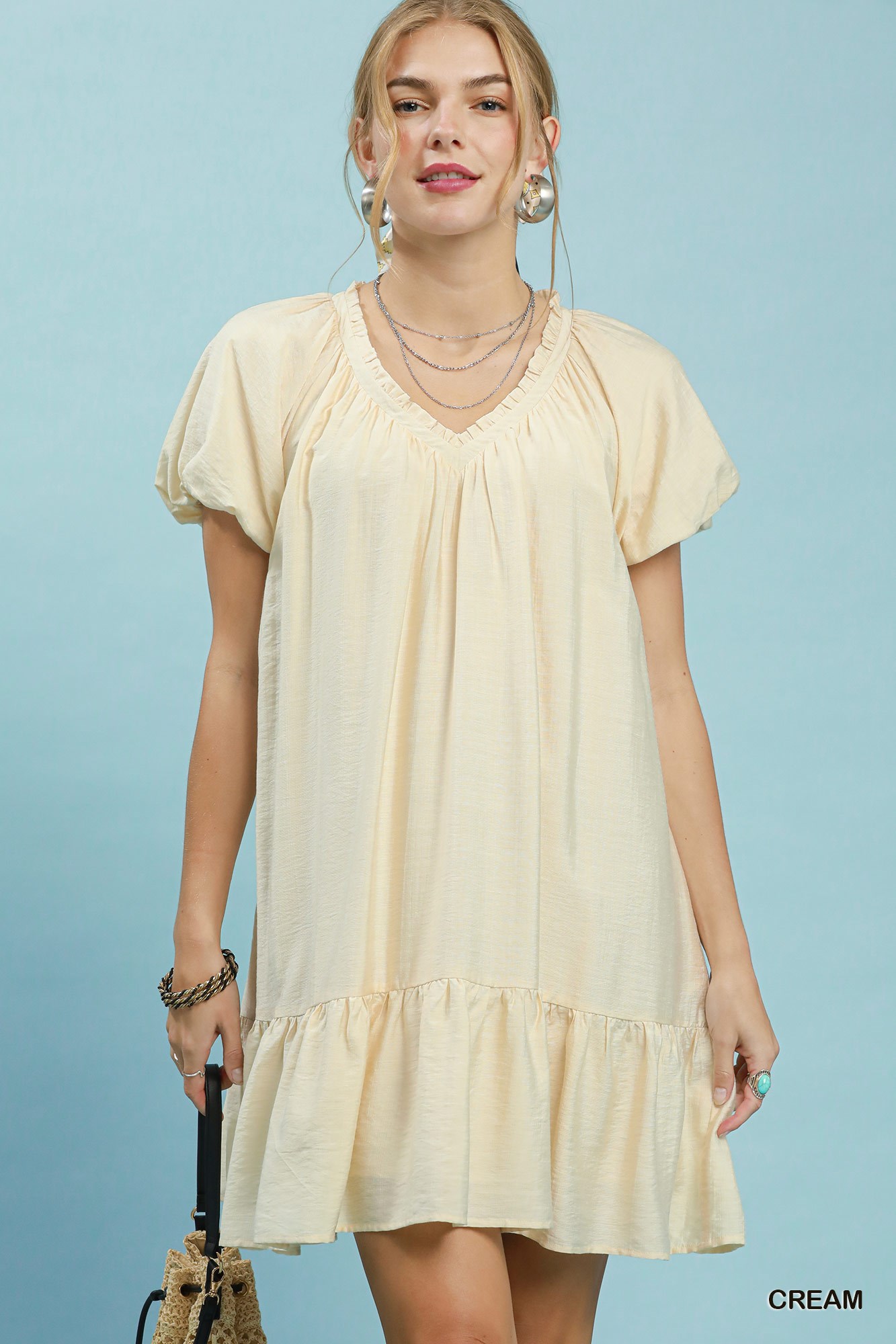 Ruffle Hem Shift Mini Dress