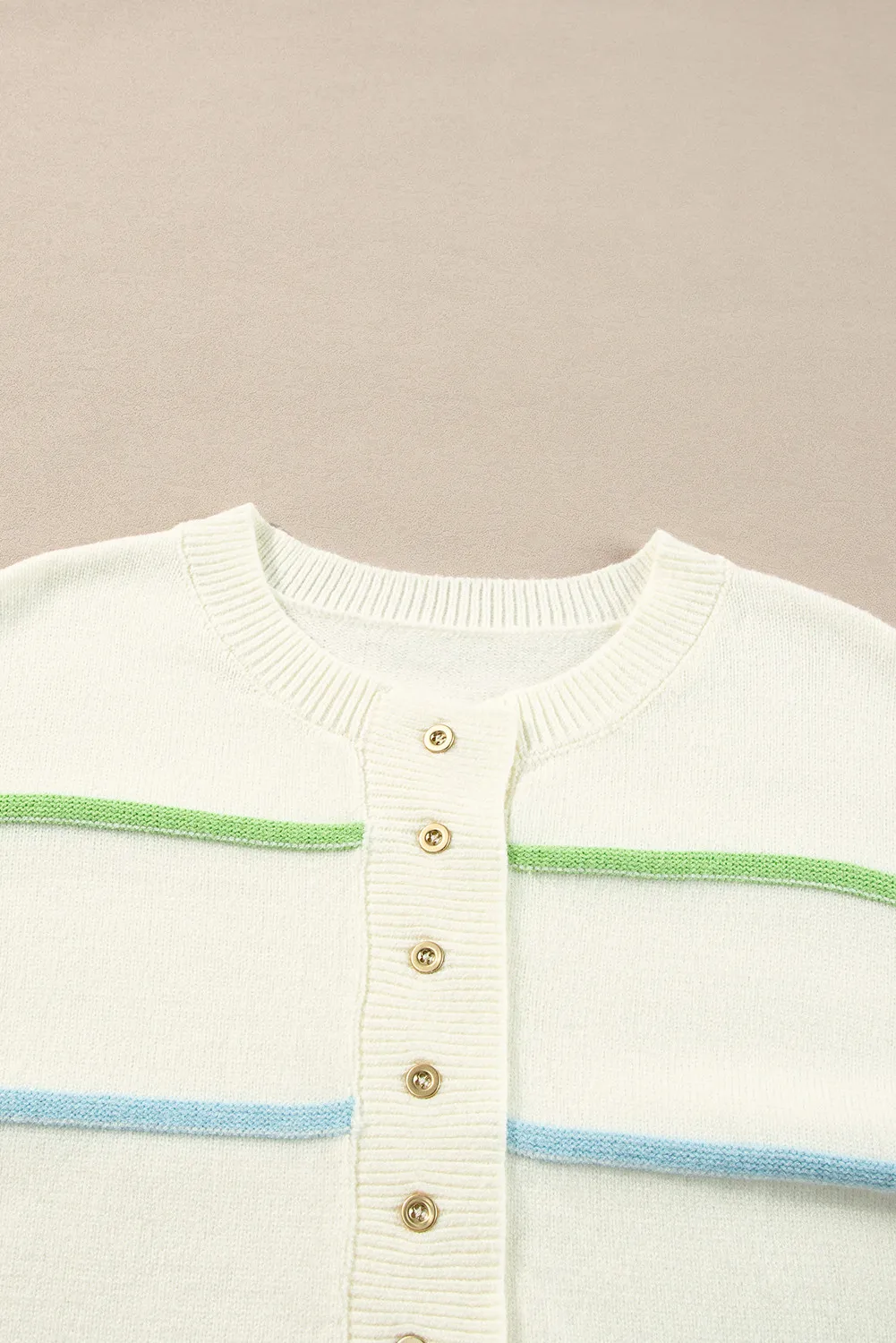 Contrast Striped Half Button Round Neck Sweater, image 8