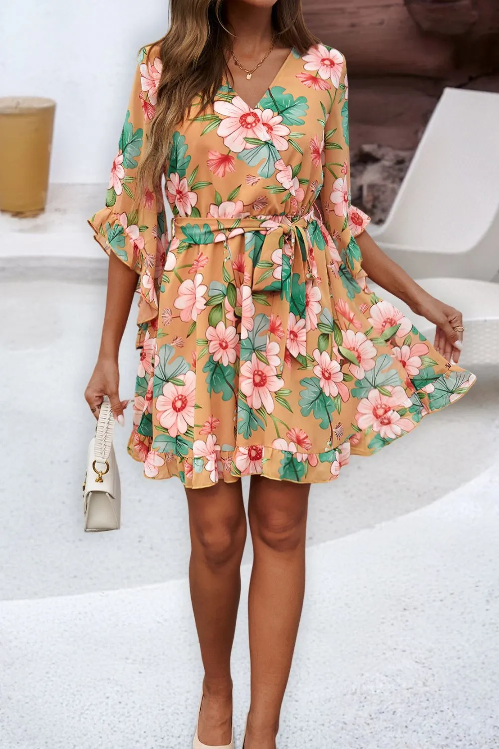 Ruffled Printed Surplice Half Sleeve Mini Dress, image 22