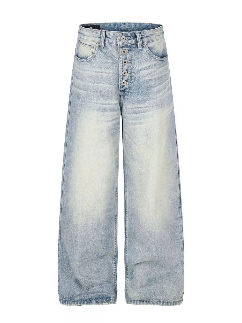 Men's High-Waisted Button-Fly Wide-Leg Vintage Washed Jeans