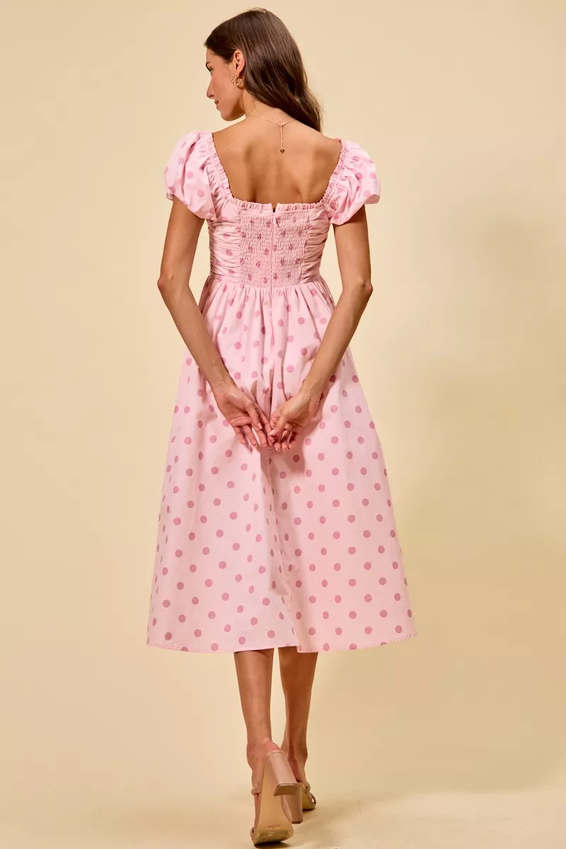 Polka Cotton Print Short Sleeves Midi Dress, image 6