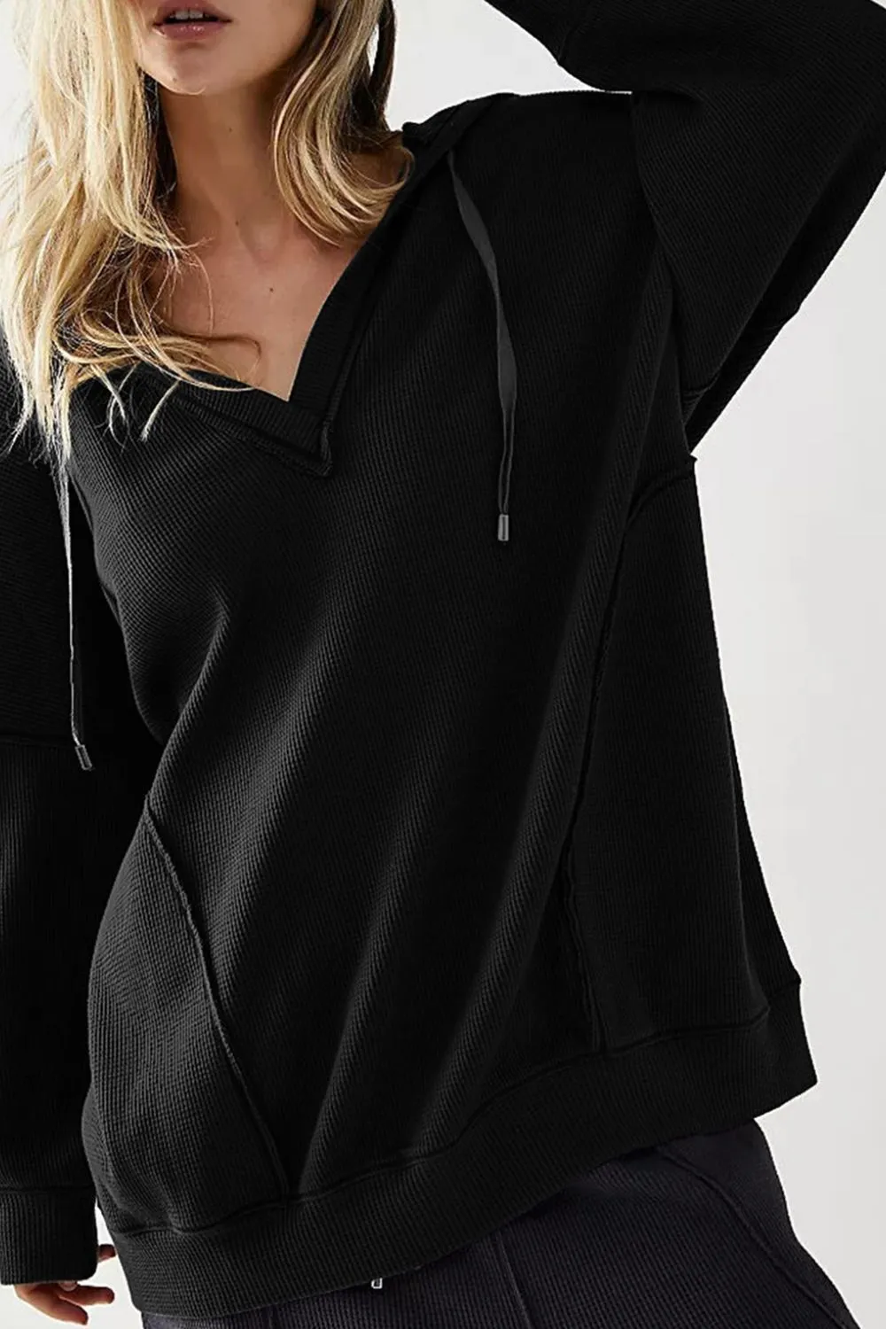 Exposed Seam Drawstring Long Sleeve Hoodie, image 7