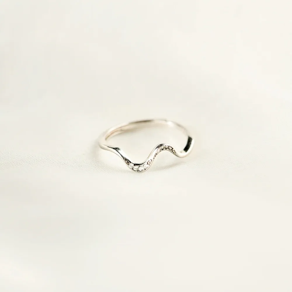 925 Sterling Silver Inlaid Zircon Wave Shape Ring, image 10