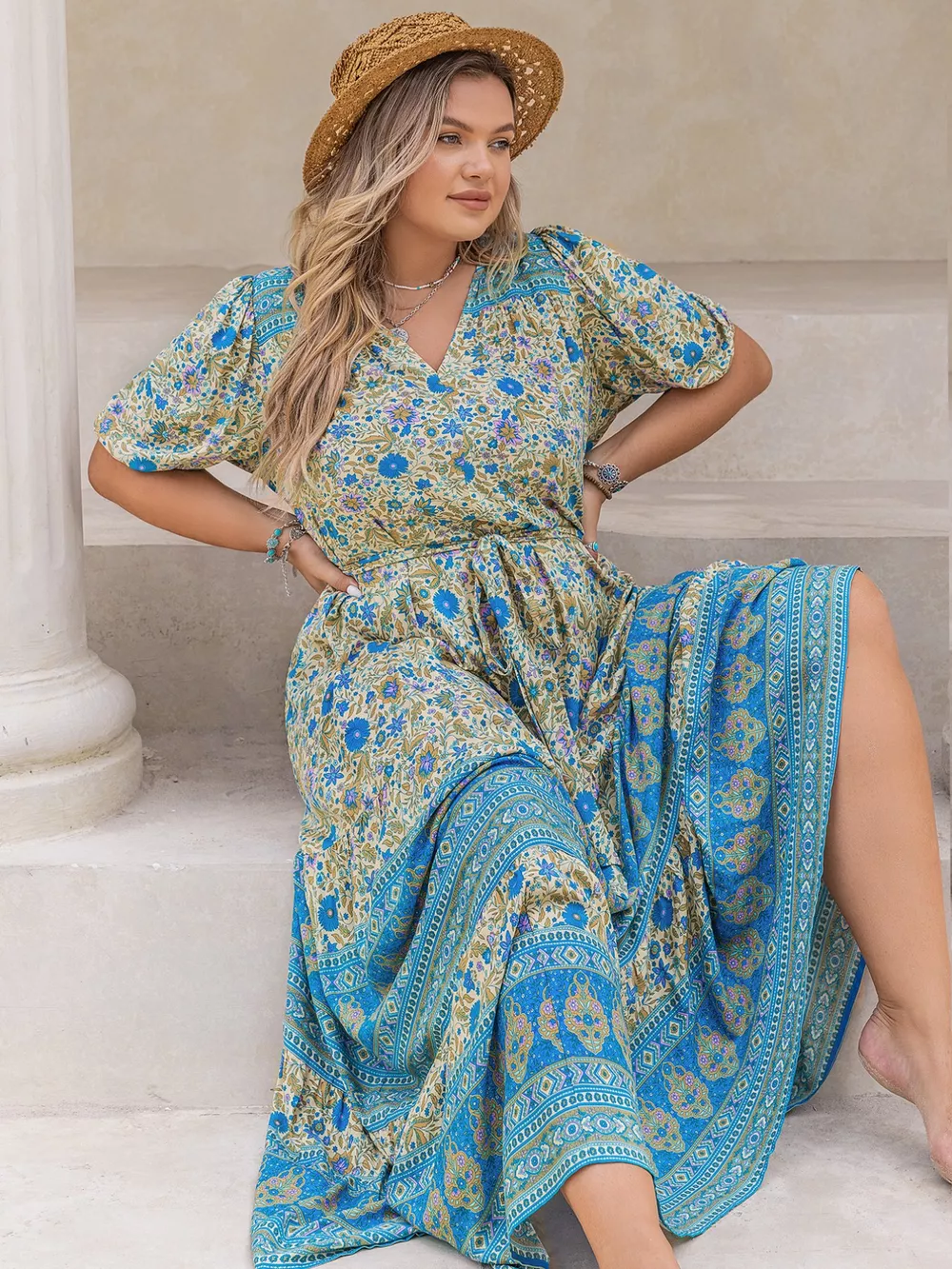 Plus Size V-Neck Floral Print Maxi Dress, image 5