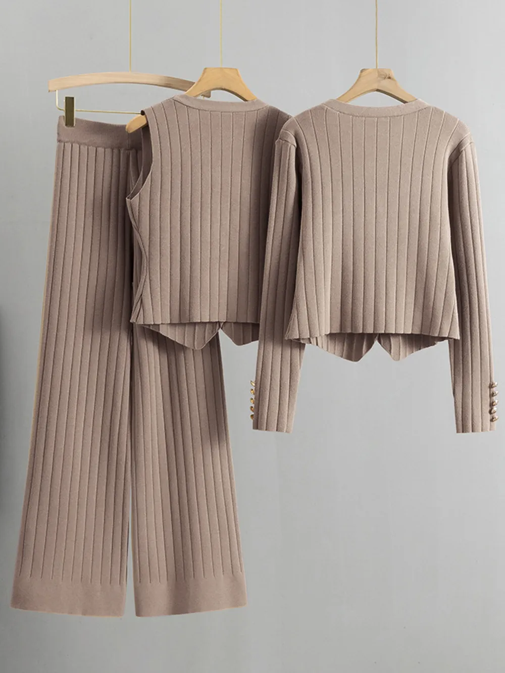 V-Neck Tank, Cardigan and Pants Three-Piece Sweater Set, image 16