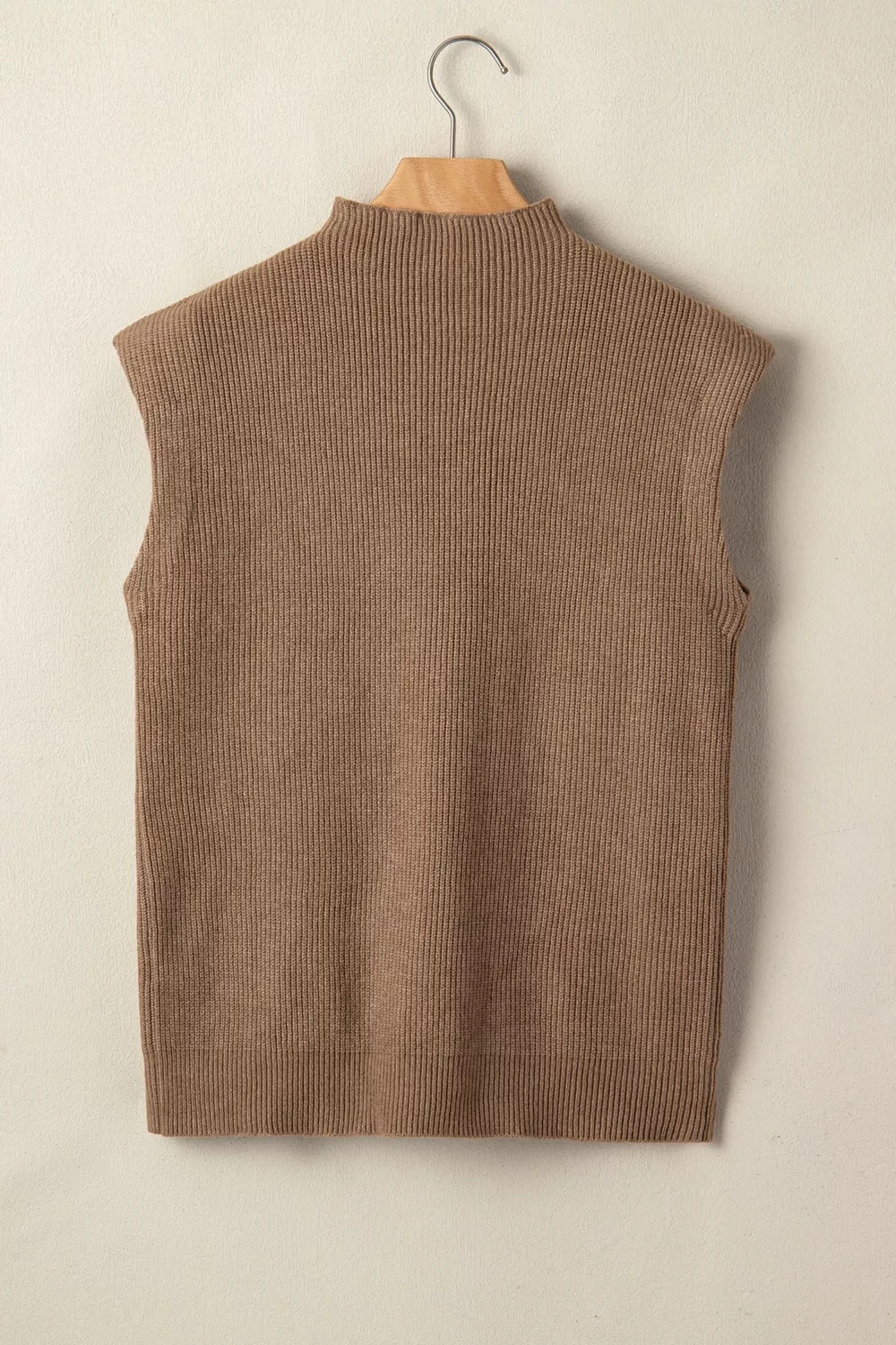 Solid Color Ribbed Knit Mock Neck Loose Sweater Vest, image 4