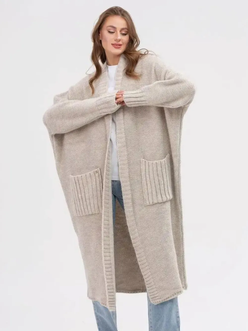 Pocketed Open Front Long Sleeve Longline Cardigan, image 7