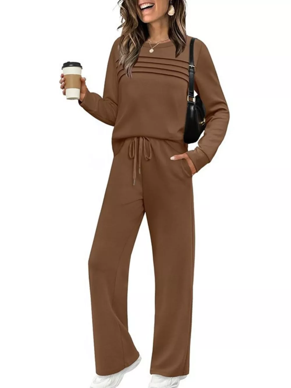 Full Size Long Sleeve Round Neck Top and Pants Set Plus Size, image 14