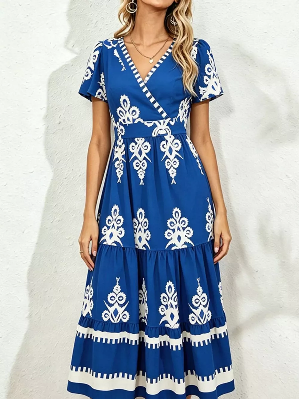 Printed Surplice Short Sleeve Dress, image 10