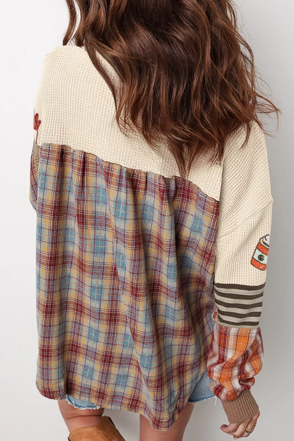 Sequin Autumn Leaf & Coffee Cup Waffle Knit Top, image 2