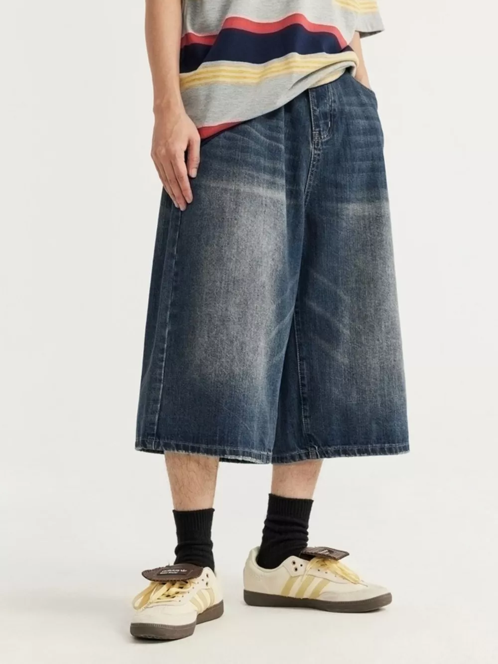 Men's Washed Wide Leg Demin Shorts, image 9