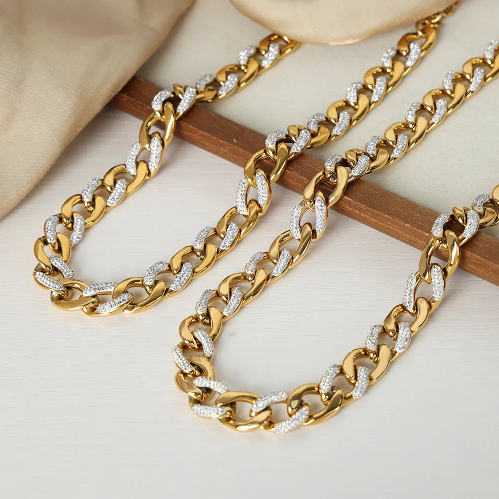 Zircon Titanium Steel Chunky Chain Necklace, image 2