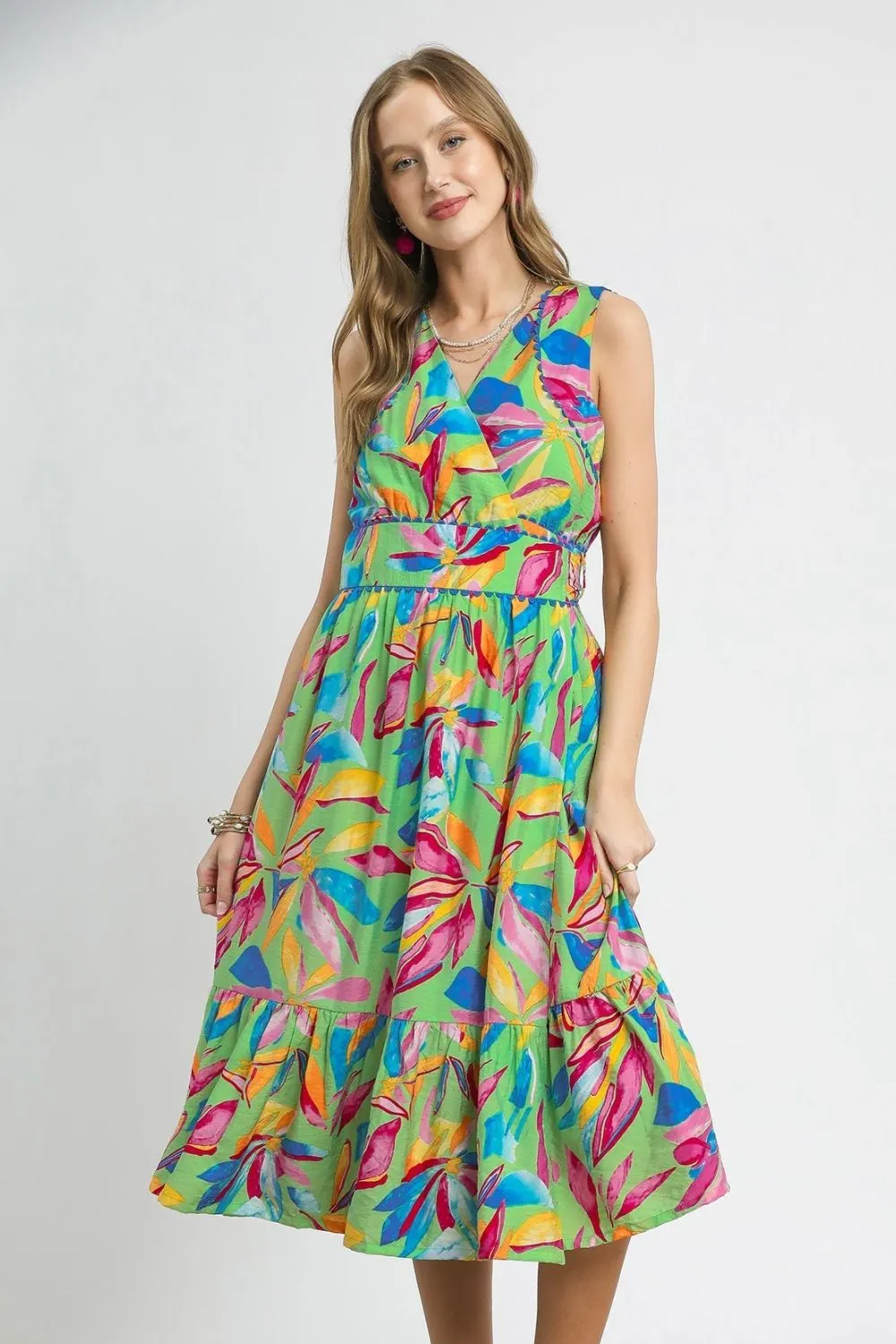 Ruffled Hem Printed Sleeveless Midi Dress, image 4