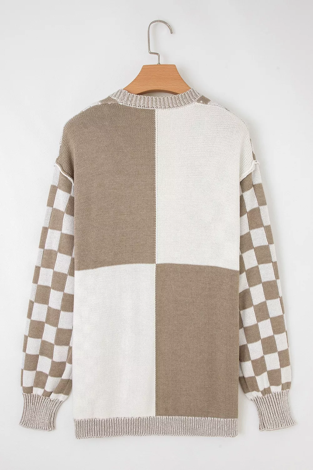 Checkerboard Print Open Front Knit Cardigan, image 10