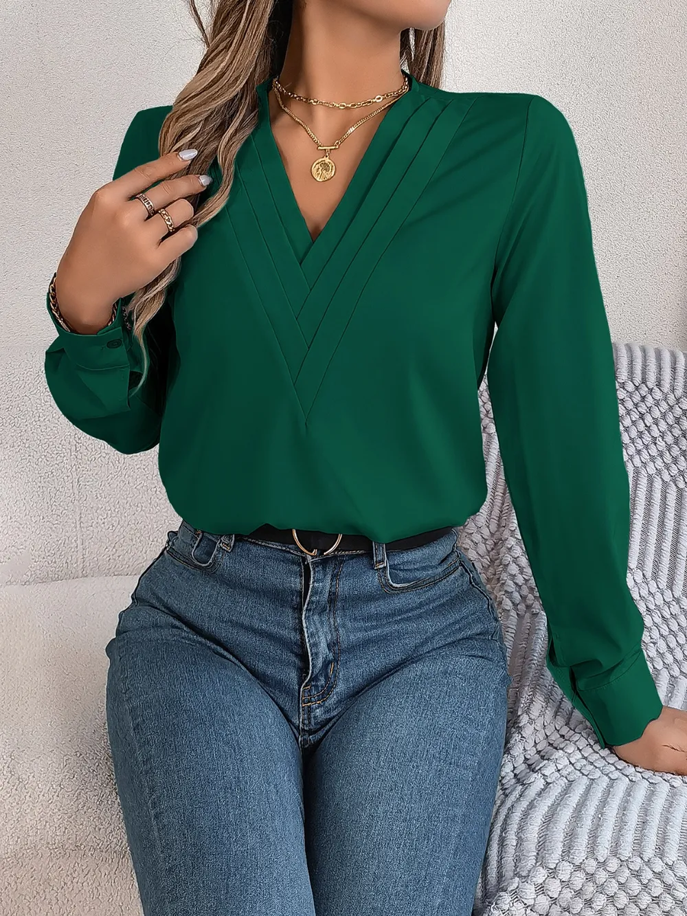 V-Neck Long Sleeve Blouse, image 21