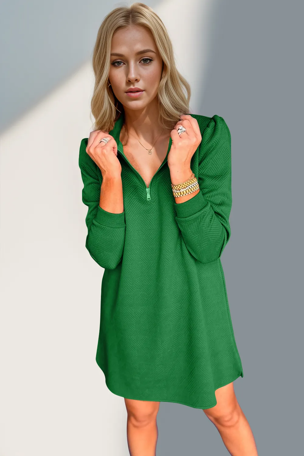 Textured Quarter Zip Long Sleeve Dress, image 17