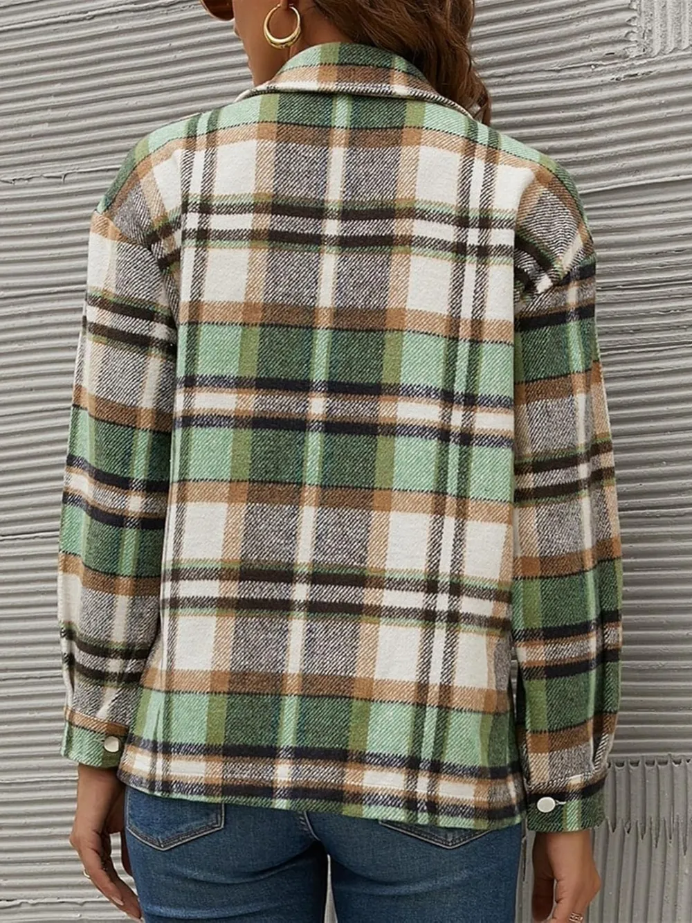 Plaid Collared Neck Long Sleeve Jacket, image 2