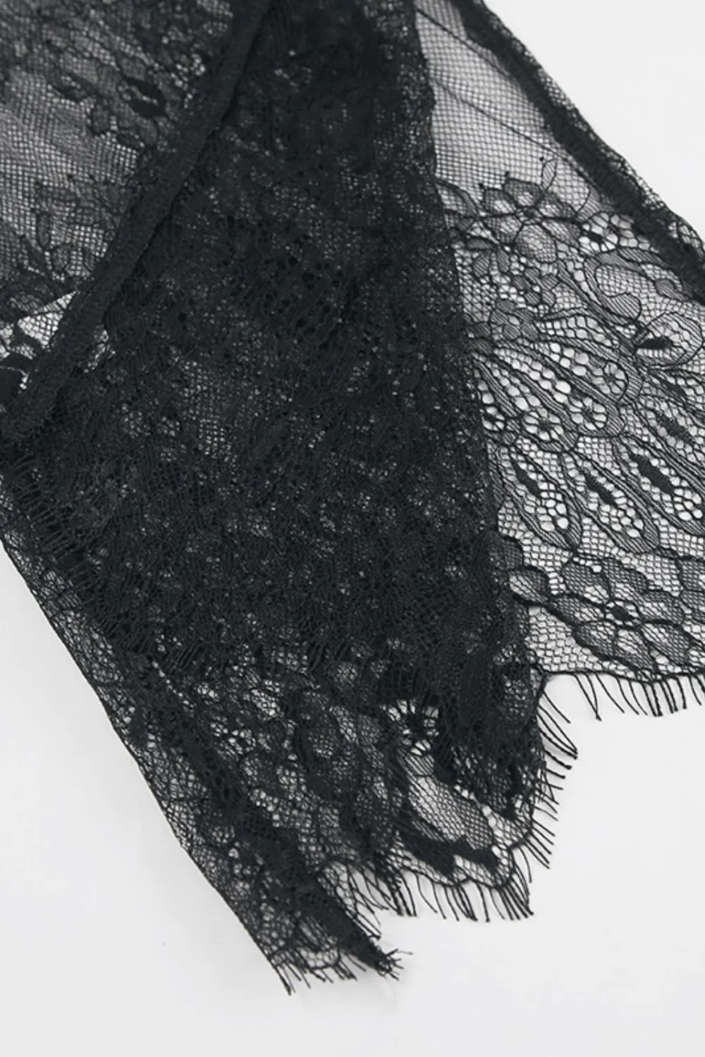 Fringe Round Neck Long Sleeve Lace Sheer Top, image 6