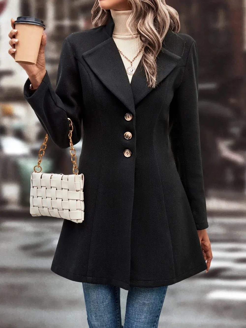 Collared Neck Long Sleeve Longline Coat, image 13