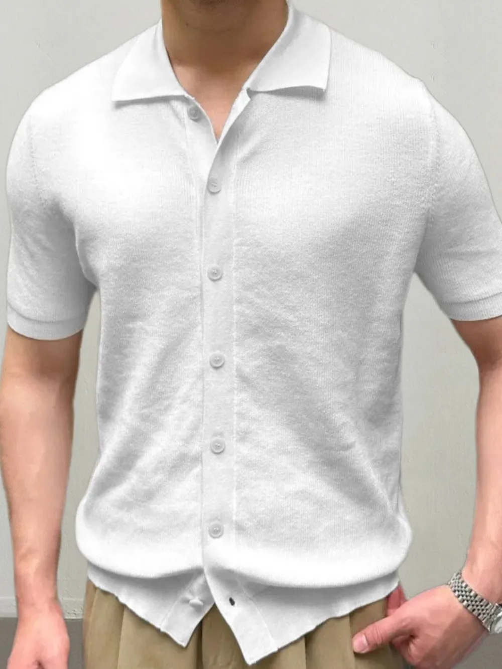 Men's Button Down Short Sleeve Knit Shirt, image 3