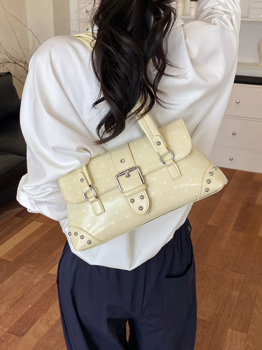 Polka Dot Studded Shoulder Bag, image 10