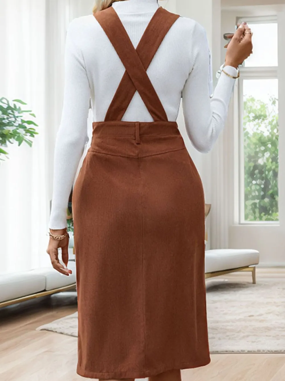 Slit Overall Dress with Pockets, image 5