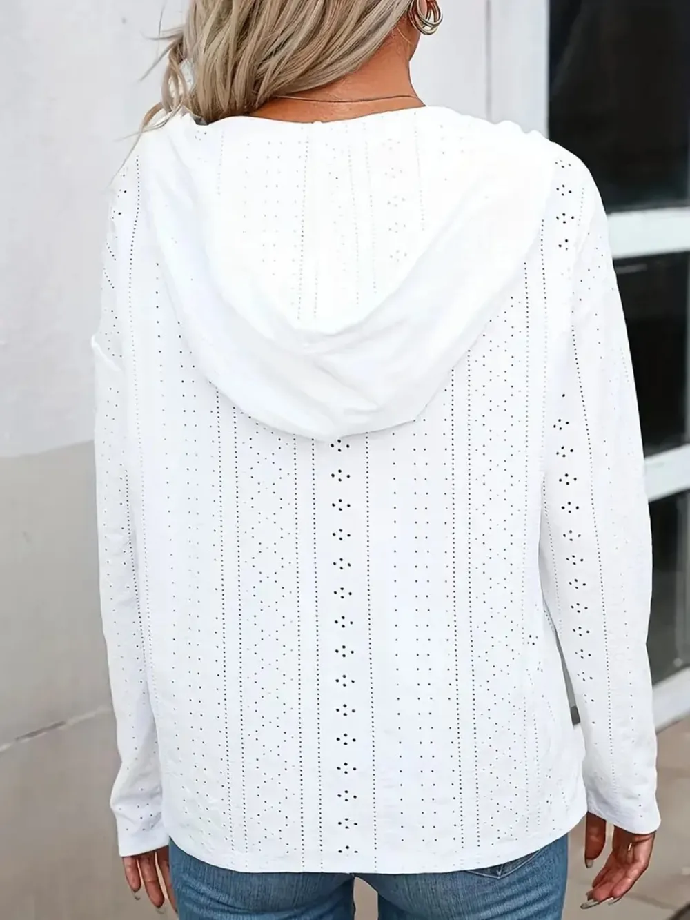 Drawstring Eyelet Long Sleeve Hoodie, image 3