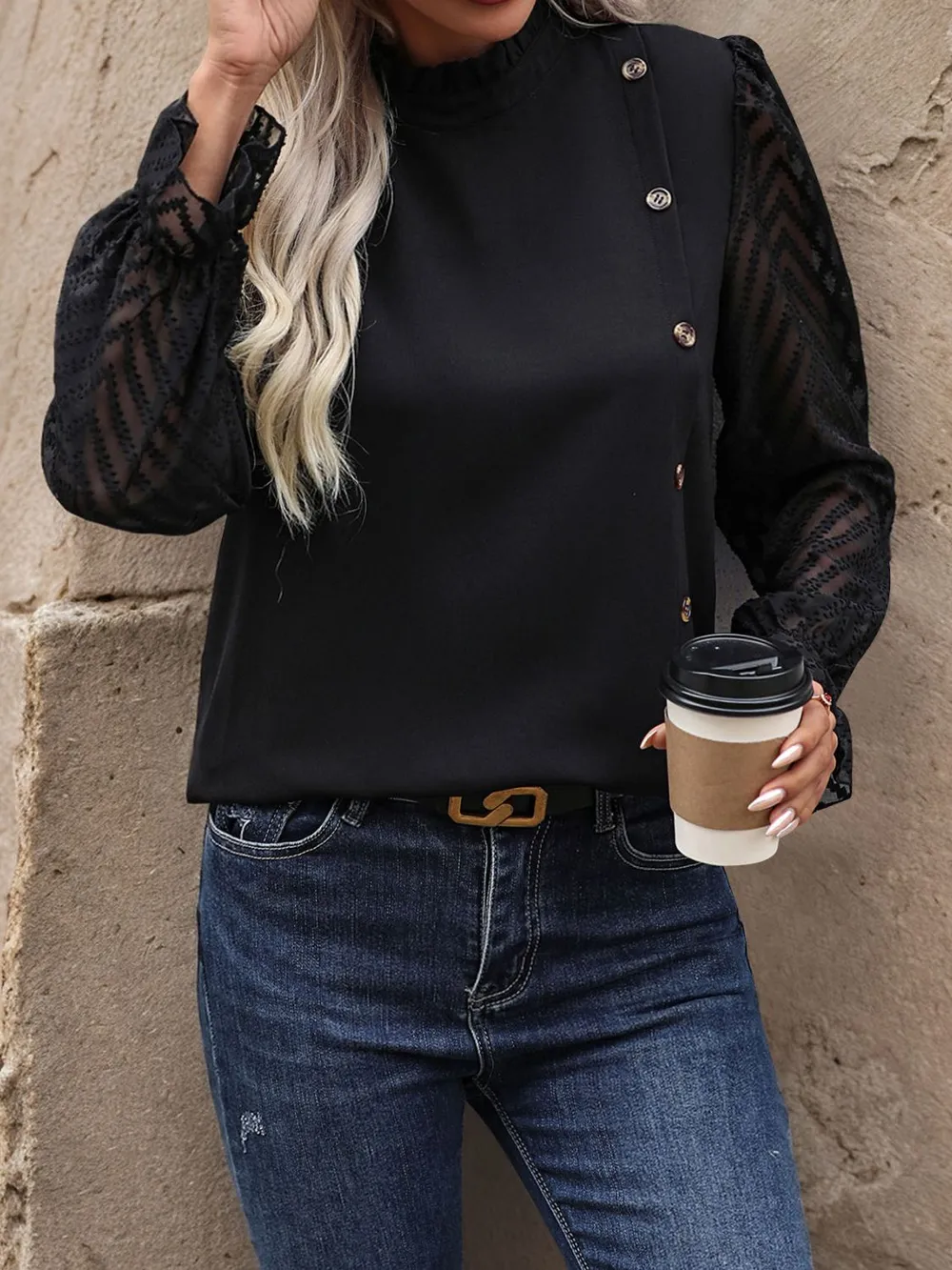 Mock Neck Flounce Sleeve Blouse, image 4