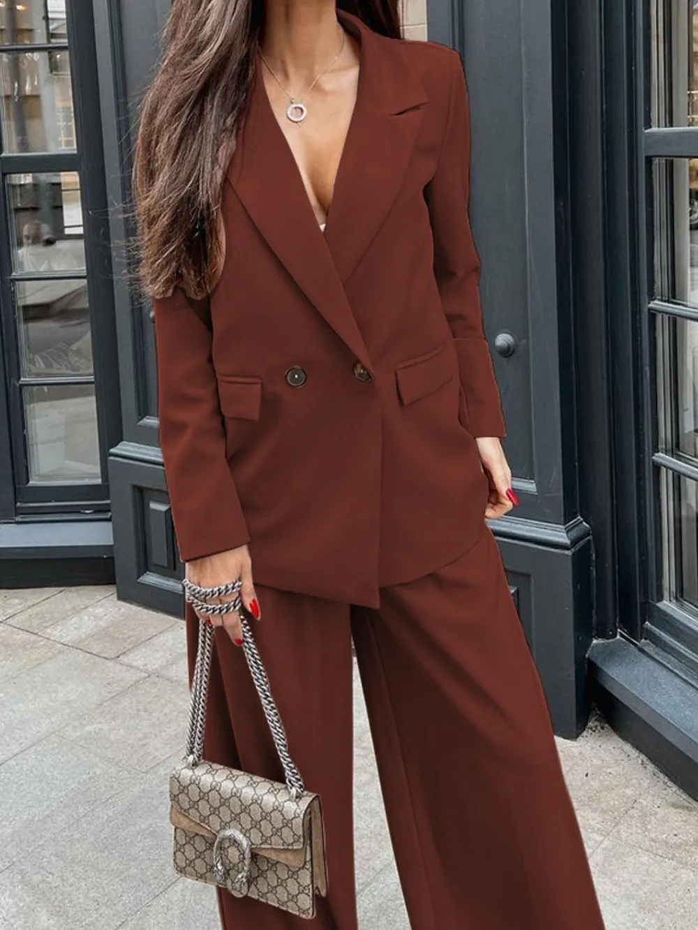 Buttoned Lapel Collar Long Sleeve Blazer and Pants Set, image 4