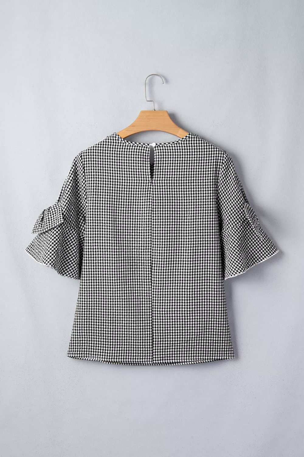Gingham Bow Half Sleeve Blouse, image 10