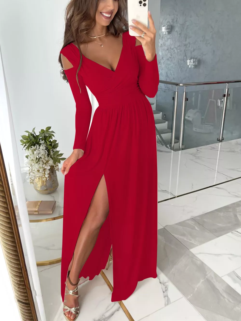 Slit Surplice Cold Shoulder Maxi Dress, image 12