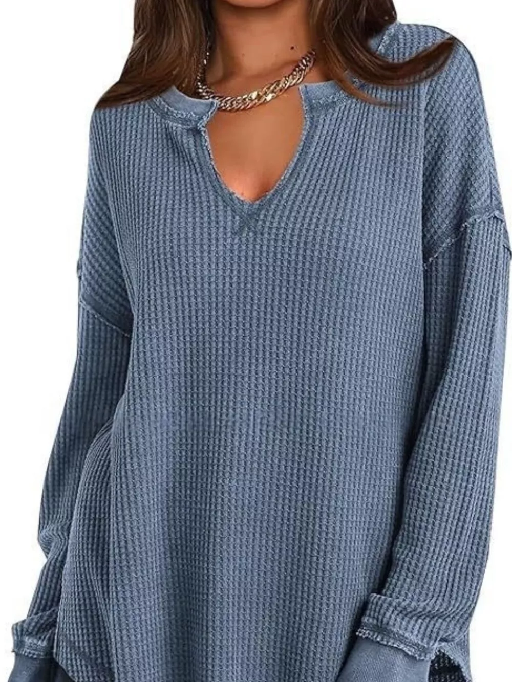 Slit Notched Long Sleeve T-Shirt, image 11