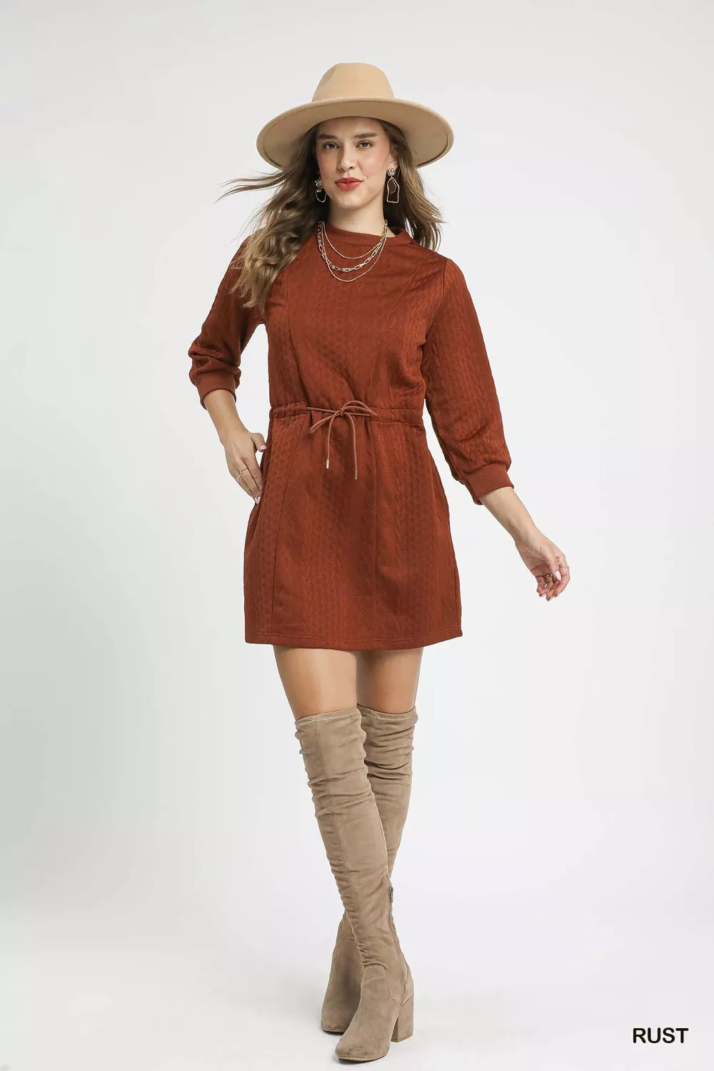 Drawstring Cable Knit Mini Dress with Pockets, image 4