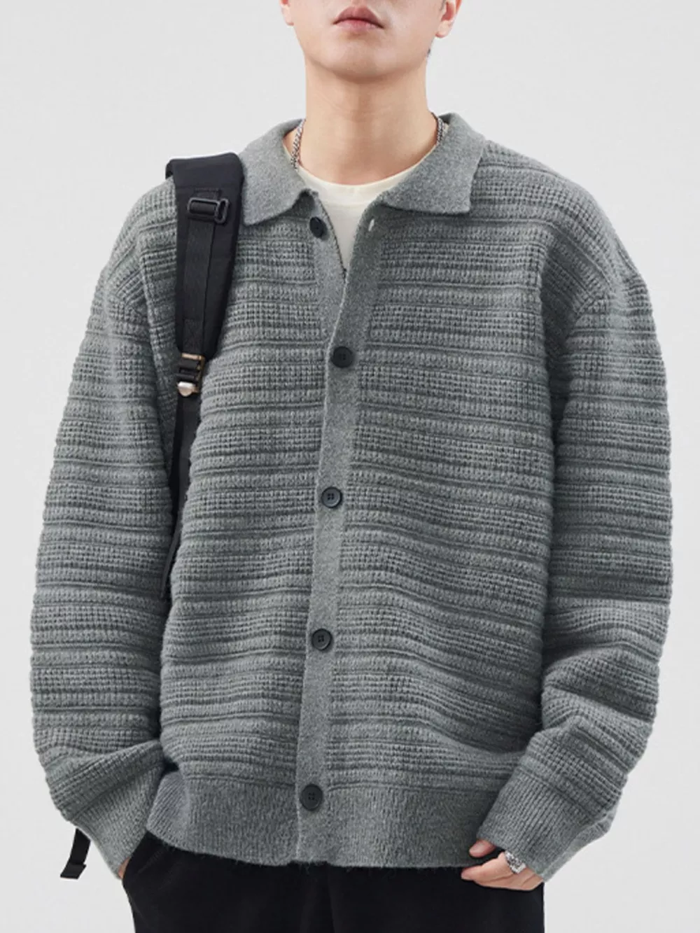 Men's Plus Size Button Up Long Sleeve Cardigan, image 4