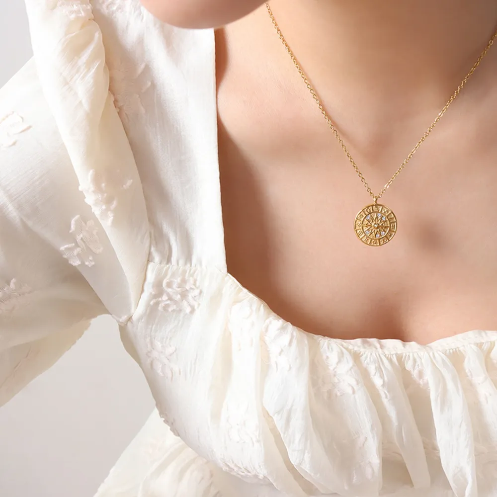 Zircon Titanium Steel Timepiece Shape Necklace, image 5