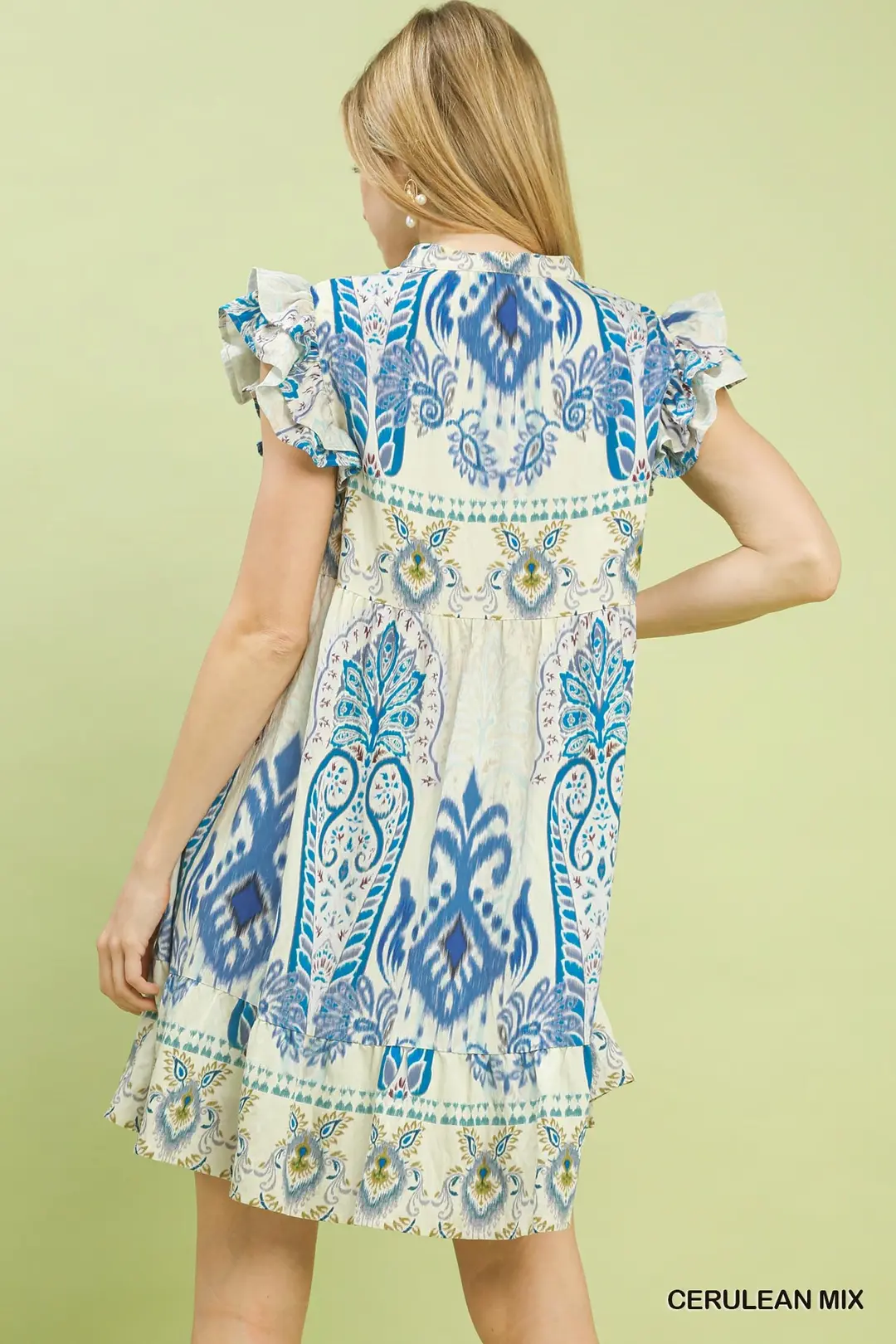 Mix Ruffle Sleeve Boho Print Dress, image 3
