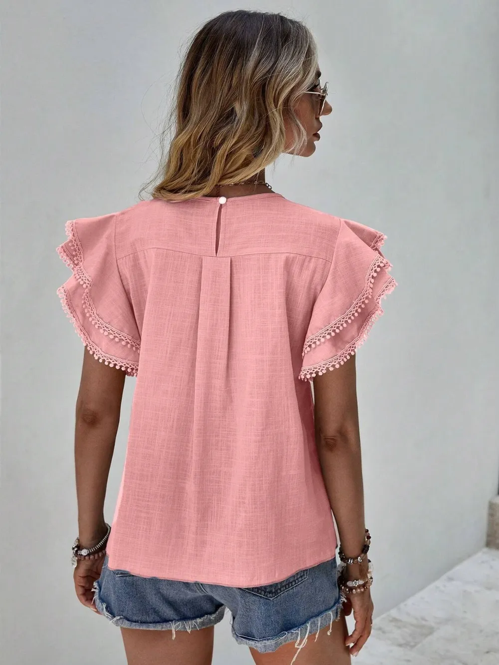 Ruffled Cap Sleeve Round Neck Blouse, image 6
