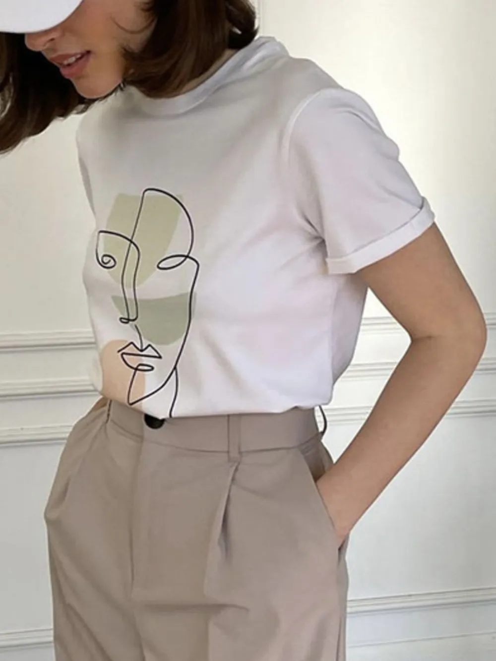 Abstract Face Graphic Casual Round Neck T-Shirt, image 7