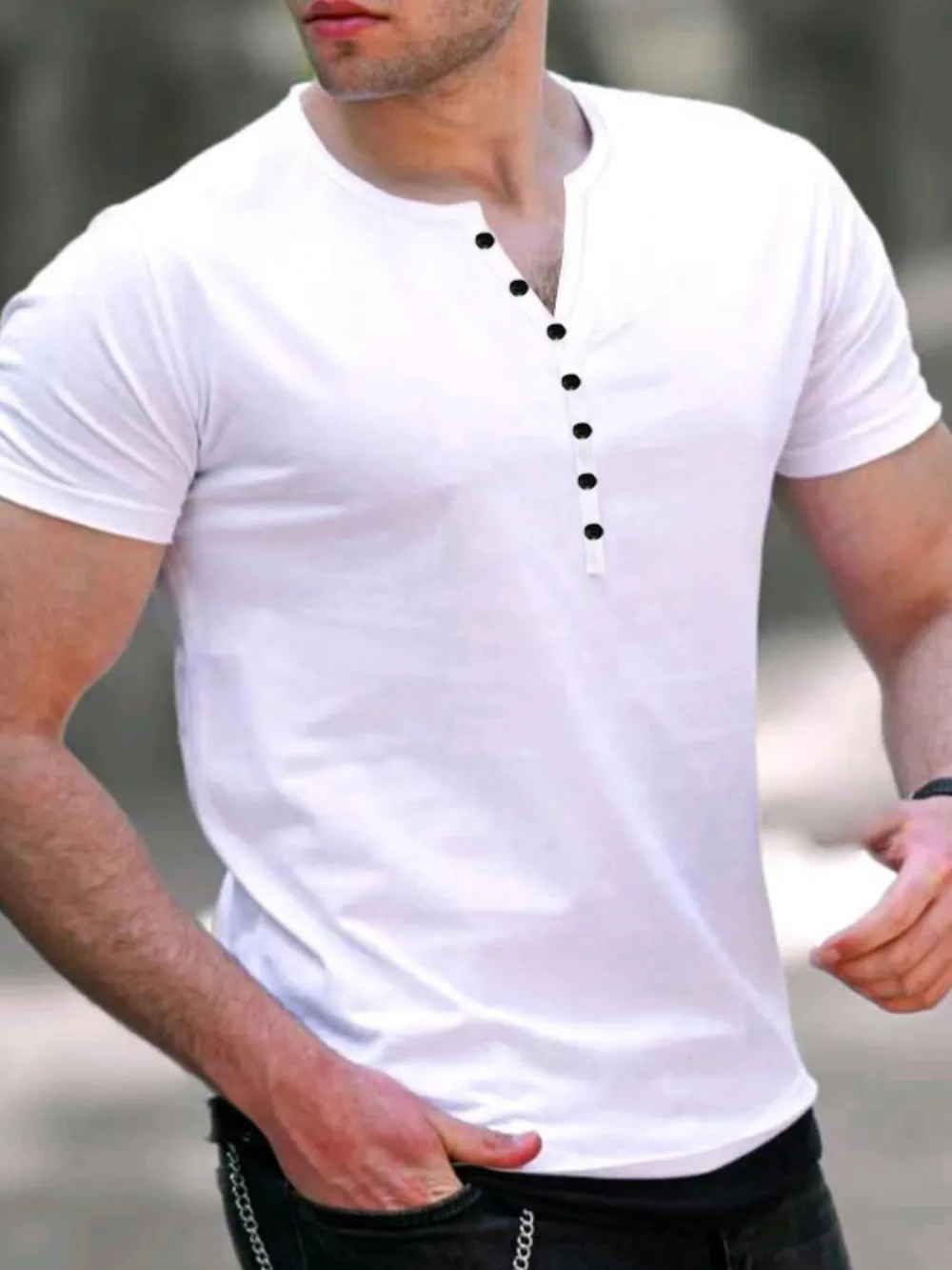 Men's Button Detail Short Sleeve Top, image 3