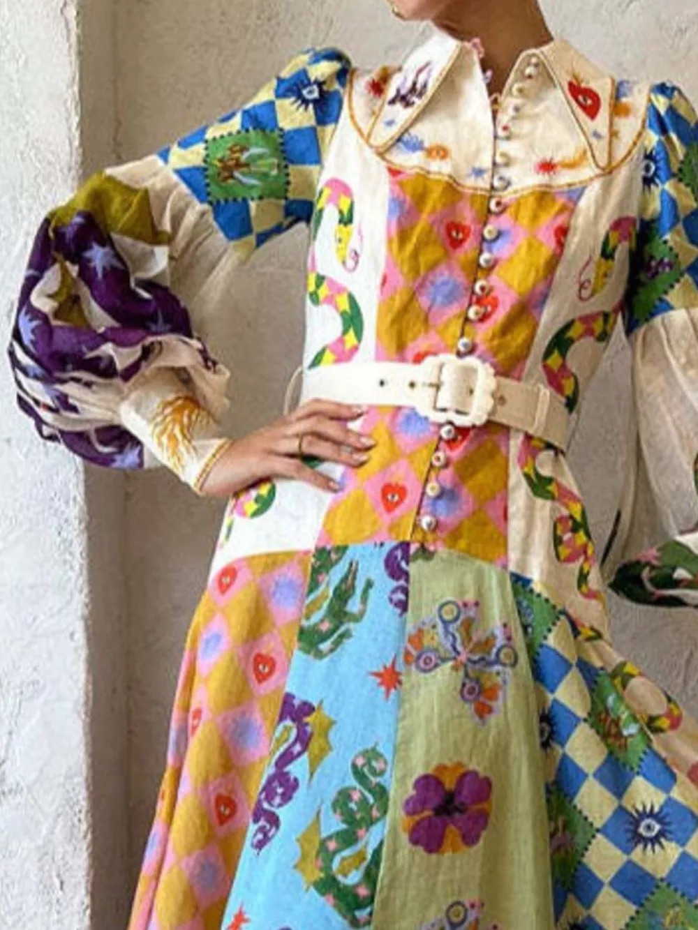 Full Size Printed Lantern Sleeve Maxi Dress Plus Size, image 2