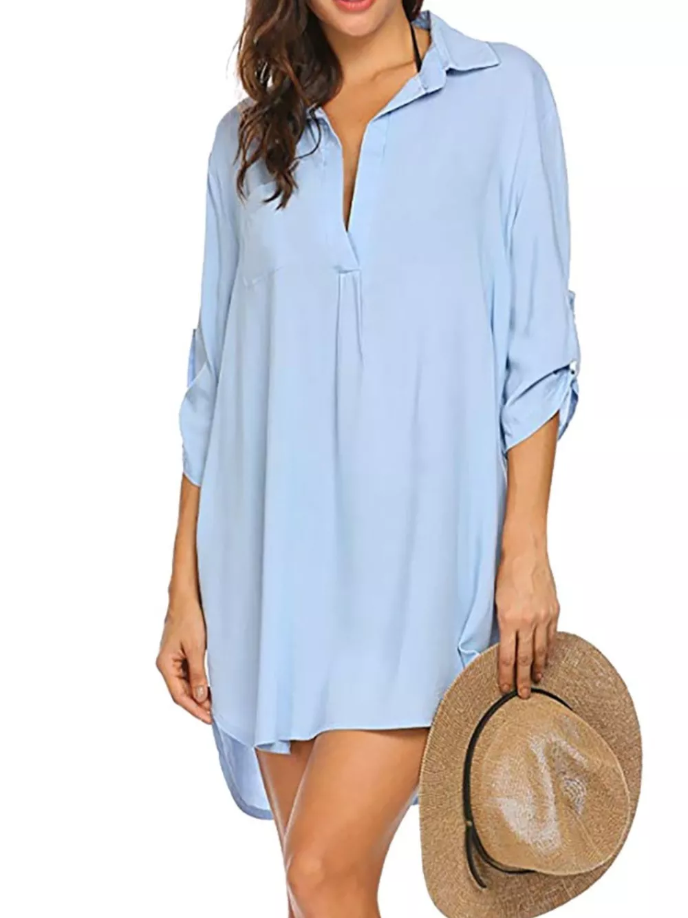 Full Size Side Slit Collared Neck Oversized Shirt Plus Size, image 13