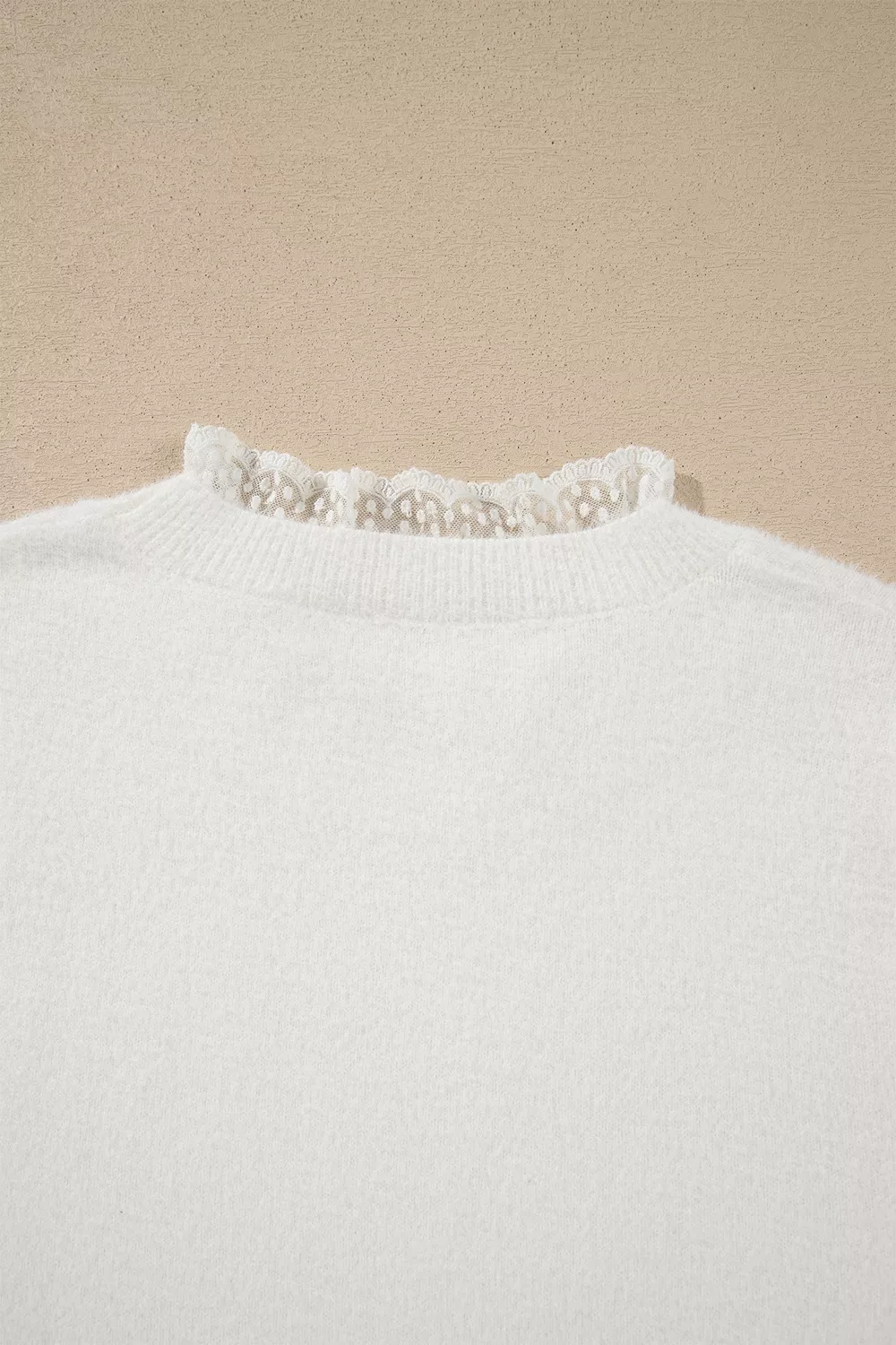 Lace Trim Neck Cuff Patchwork Long Sleeve Pullover Sweater, image 8